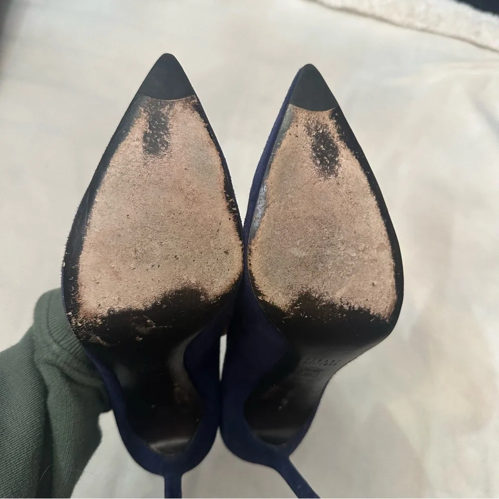 Stuart Weitzman Blue Suede Pointed Toe Stilettos Size 9.5M - Picture 9 of 10